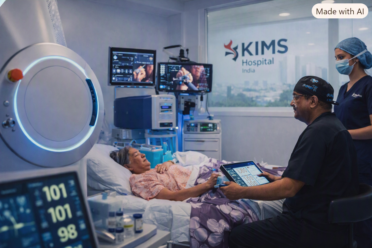 Surgeon performs robotic surgery at India’s KIMS Hospital, advancing care for international patients.